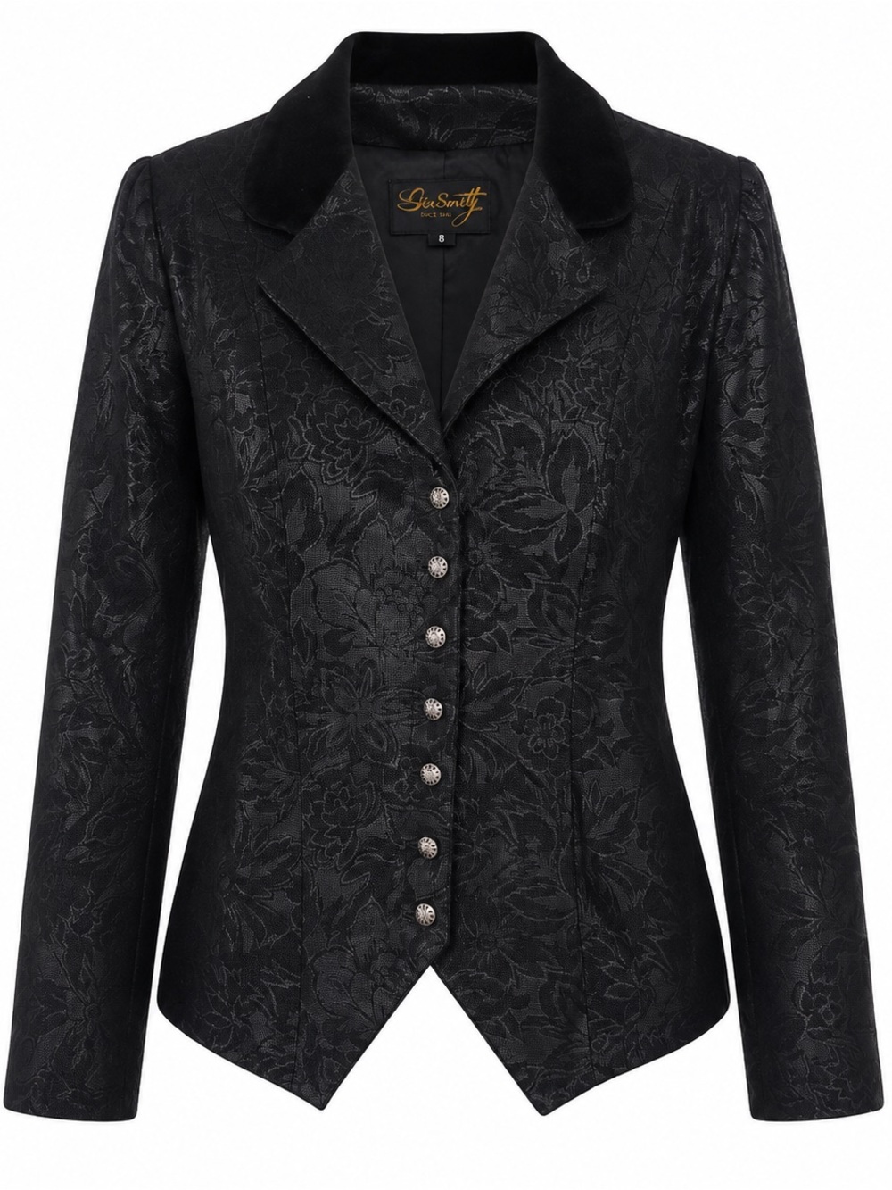 Vintage Scully Since 1906 Black Floral Jacquard Victorian Western Jacket Size 8 - Picture 2 of 4